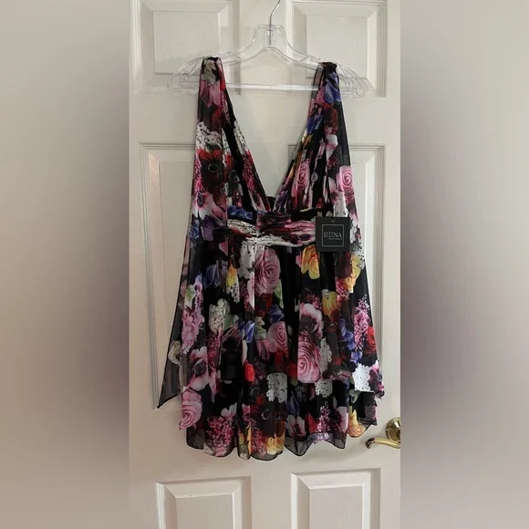 IEENA for Mac Duggal NWT #55837 Floral Bow Strap V-Neck Mini Dress Size 2 - Picture 5 of 14